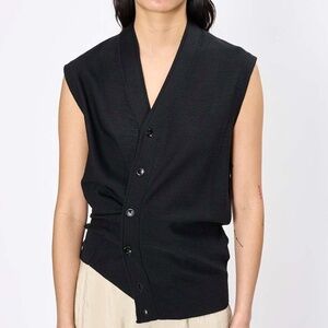 Lemaire Sleeveless Twisted Cardigan Vest Black XS Merino Wool Blend NEW
